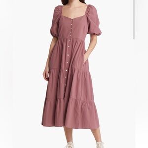 Puff Sleeve Tiered Button Front Dress